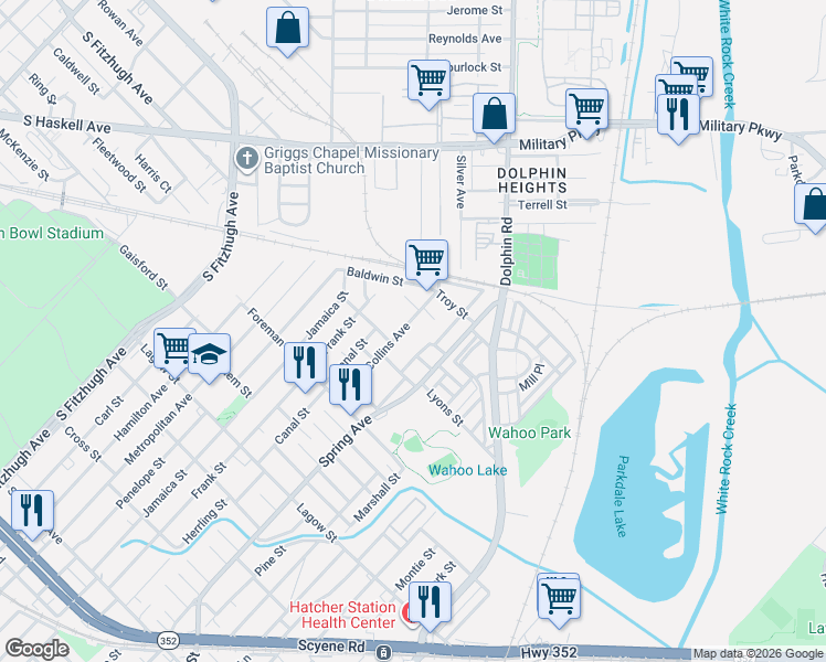 map of restaurants, bars, coffee shops, grocery stores, and more near 4727 Jones Street in Dallas