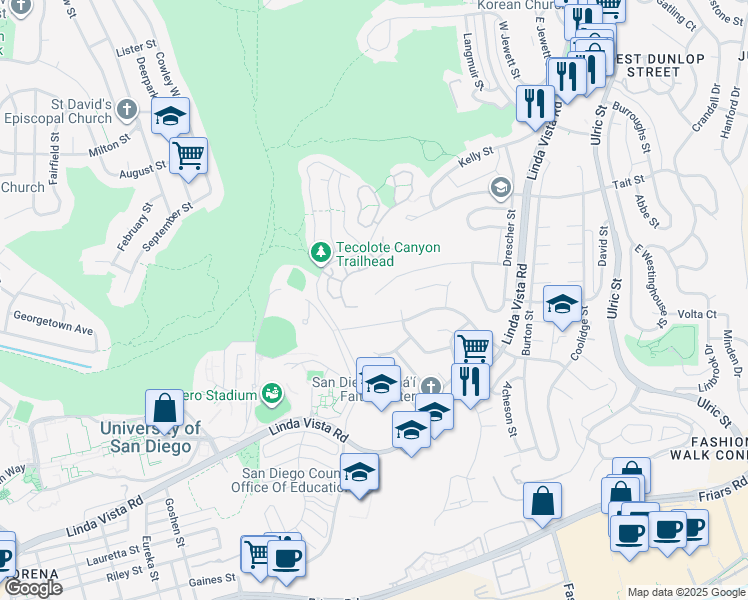 map of restaurants, bars, coffee shops, grocery stores, and more near 6409 Goodwin Street in San Diego