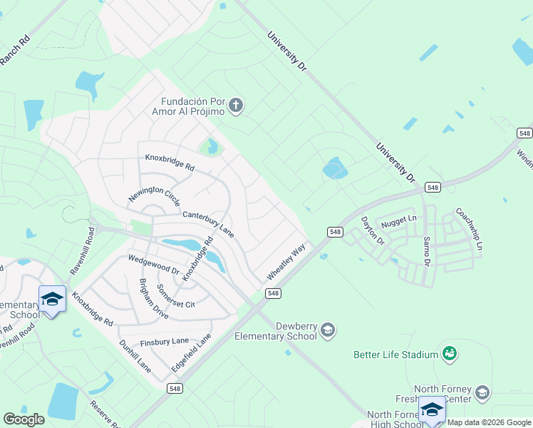 map of restaurants, bars, coffee shops, grocery stores, and more near Torrington Lane in Forney