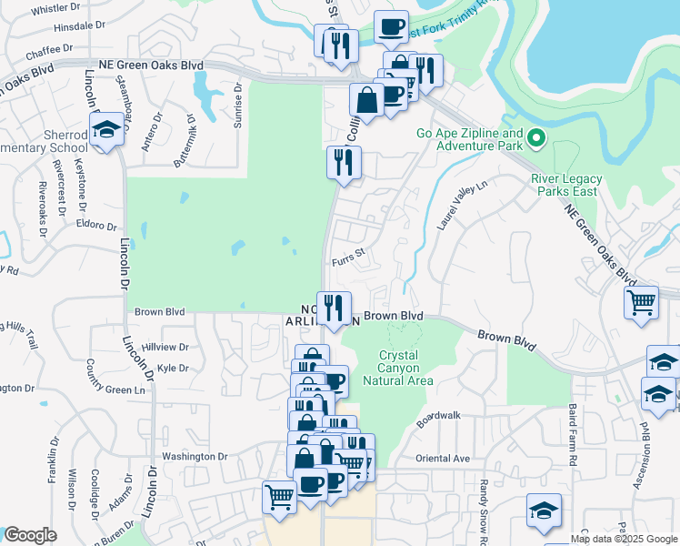 map of restaurants, bars, coffee shops, grocery stores, and more near in Arlington