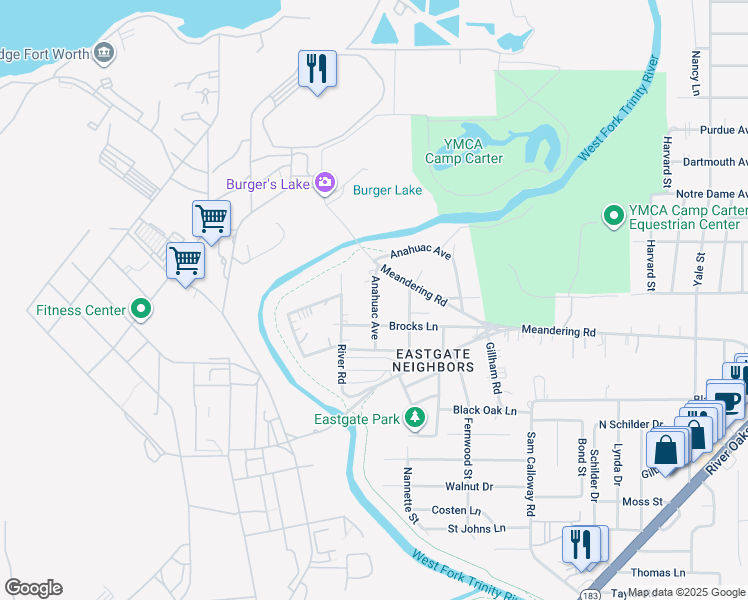 map of restaurants, bars, coffee shops, grocery stores, and more near 908 Anahuac Avenue in Fort Worth