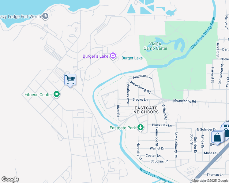 map of restaurants, bars, coffee shops, grocery stores, and more near 6213 Mustang Street in Fort Worth