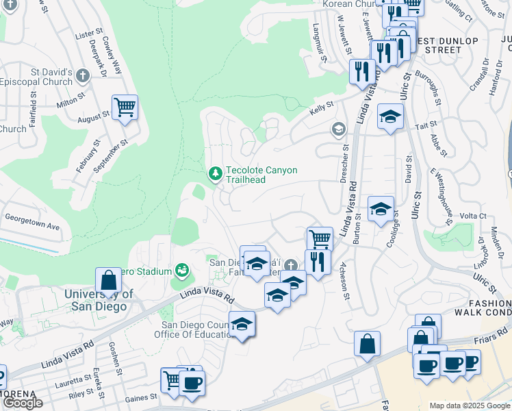 map of restaurants, bars, coffee shops, grocery stores, and more near 6419 Goodwin Street in San Diego