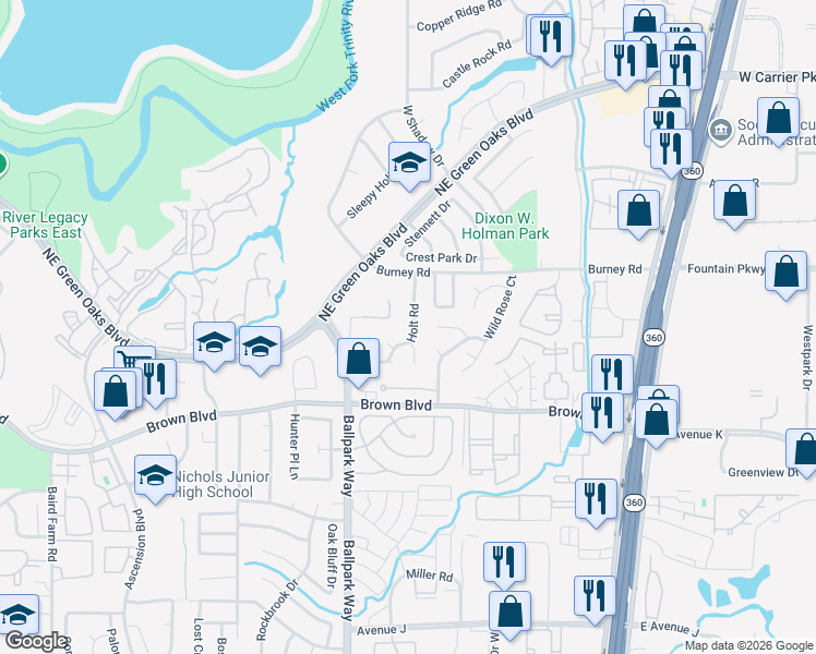 map of restaurants, bars, coffee shops, grocery stores, and more near 2411 York Minster Court in Arlington