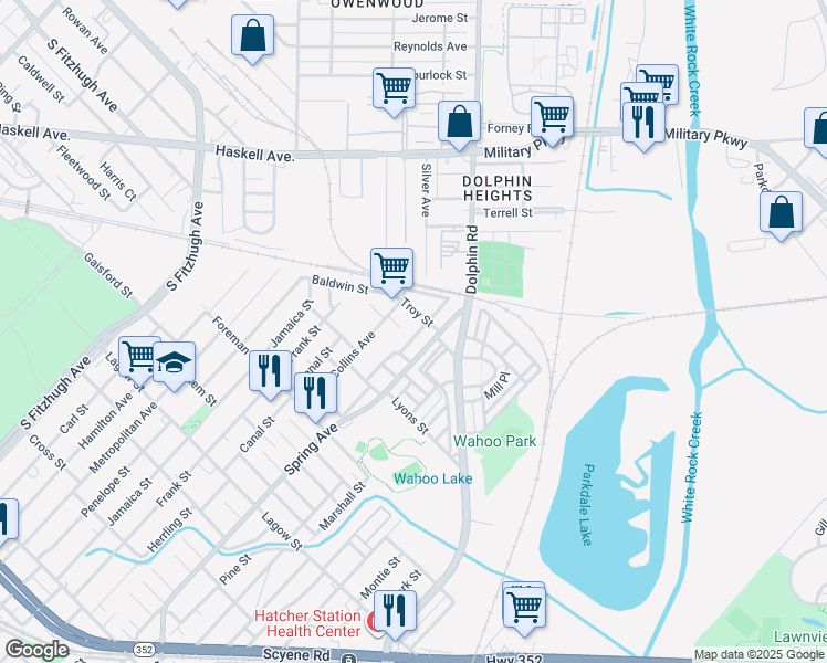 map of restaurants, bars, coffee shops, grocery stores, and more near 4830 Spring Avenue in Dallas