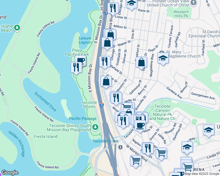 map of restaurants, bars, coffee shops, grocery stores, and more near 1404 Lieta Street in San Diego