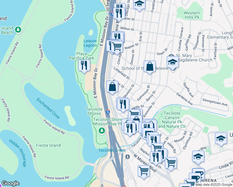 map of restaurants, bars, coffee shops, grocery stores, and more near 1404 Lieta Street in San Diego