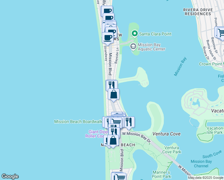 map of restaurants, bars, coffee shops, grocery stores, and more near 807 Liverpool Court in San Diego