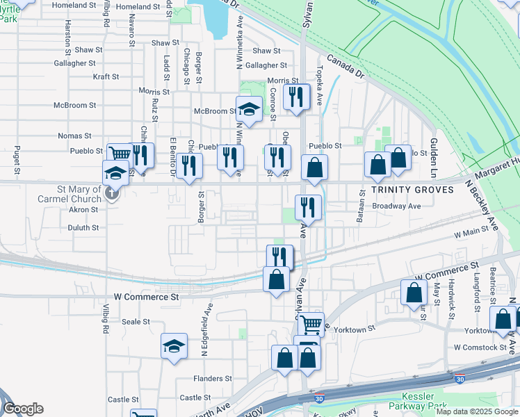 map of restaurants, bars, coffee shops, grocery stores, and more near 900 Singleton Boulevard in Dallas