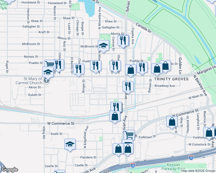 map of restaurants, bars, coffee shops, grocery stores, and more near 990 Singleton Boulevard in Dallas