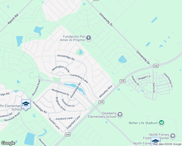 map of restaurants, bars, coffee shops, grocery stores, and more near 1517 Tavistock Road in Forney