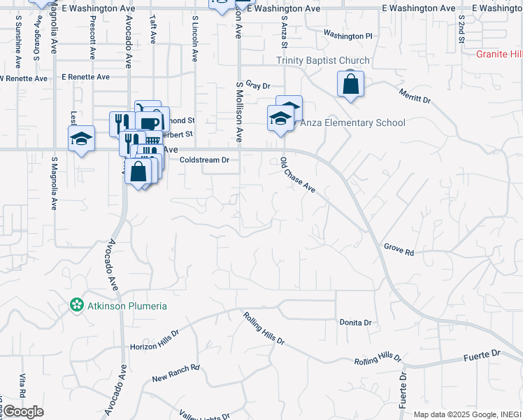 map of restaurants, bars, coffee shops, grocery stores, and more near 1262 Horizon Ridge in El Cajon