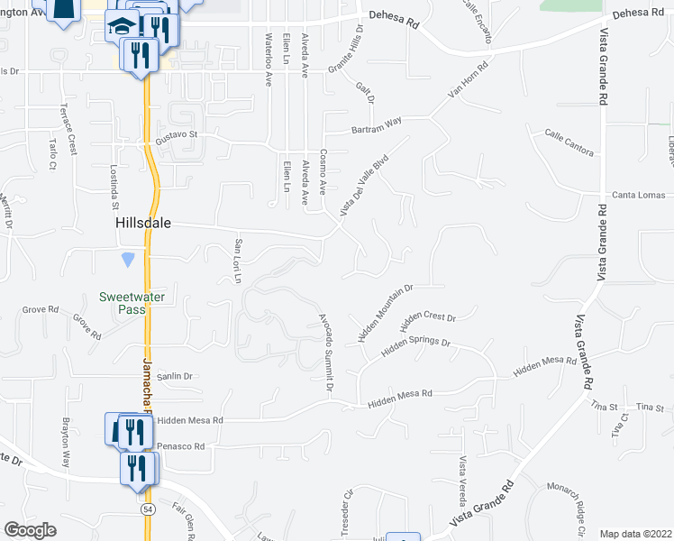 map of restaurants, bars, coffee shops, grocery stores, and more near 1681 Lisbon Lane in El Cajon