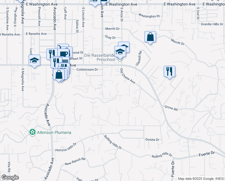 map of restaurants, bars, coffee shops, grocery stores, and more near 1262 Horizon Ridge in El Cajon