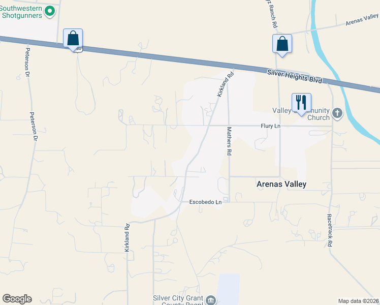 map of restaurants, bars, coffee shops, grocery stores, and more near 50 Kirkland Road in Silver City