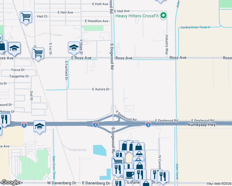 map of restaurants, bars, coffee shops, grocery stores, and more near 1803 South Dogwood Road in El Centro