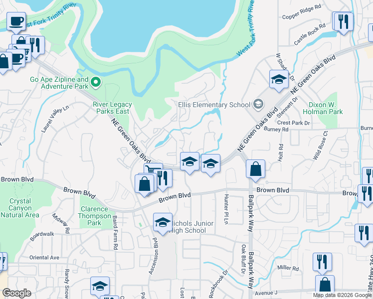 map of restaurants, bars, coffee shops, grocery stores, and more near 1812 O Henry Court in Arlington