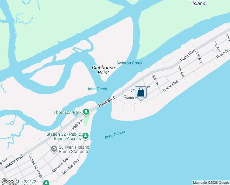 map of restaurants, bars, coffee shops, grocery stores, and more near 101 Palm Boulevard in Isle of Palms