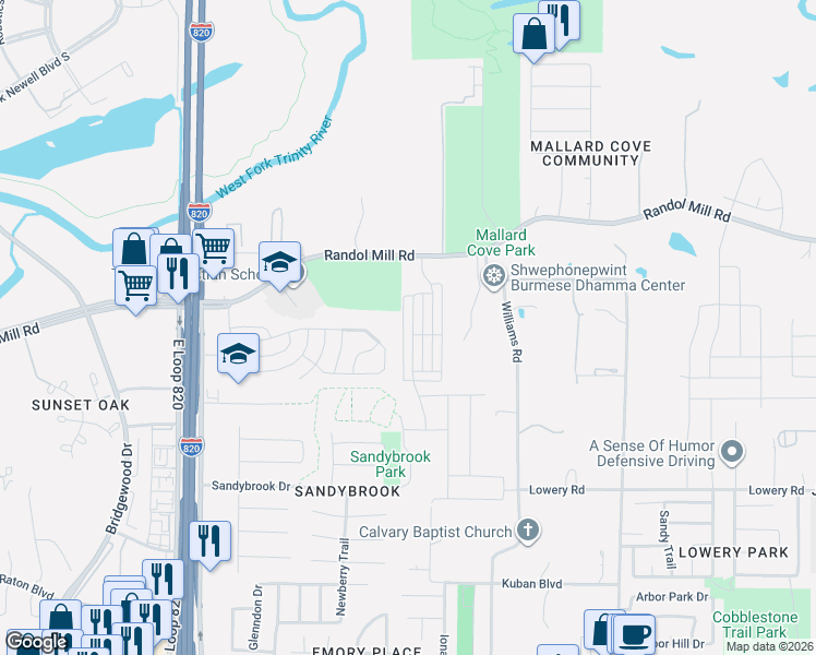 map of restaurants, bars, coffee shops, grocery stores, and more near 230 Wagon Spoke Way in Fort Worth