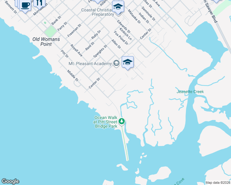 map of restaurants, bars, coffee shops, grocery stores, and more near 935 Royall Avenue in Mount Pleasant