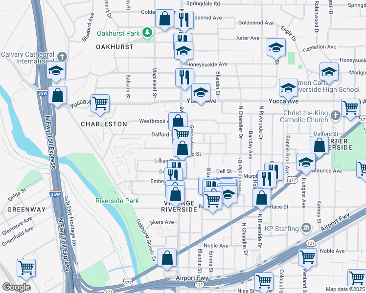 map of restaurants, bars, coffee shops, grocery stores, and more near 1025 Grace Avenue in Fort Worth