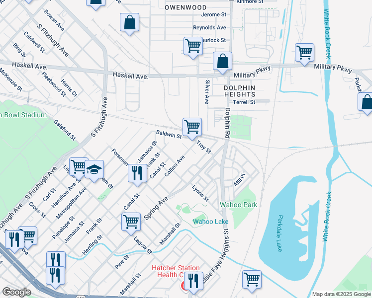 map of restaurants, bars, coffee shops, grocery stores, and more near 4739 Collins Avenue in Dallas