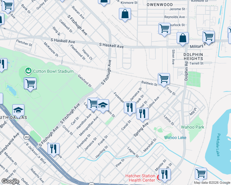 map of restaurants, bars, coffee shops, grocery stores, and more near 4418 Hamilton Avenue in Dallas
