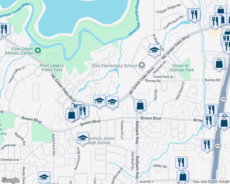 map of restaurants, bars, coffee shops, grocery stores, and more near 2645 Hemingway Court in Arlington