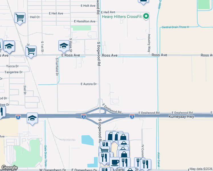 map of restaurants, bars, coffee shops, grocery stores, and more near 1803 South Dogwood Road in El Centro