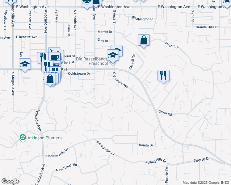 map of restaurants, bars, coffee shops, grocery stores, and more near 1135 Old Chase Avenue in El Cajon
