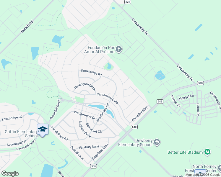 map of restaurants, bars, coffee shops, grocery stores, and more near 1503 Barley Court in Forney