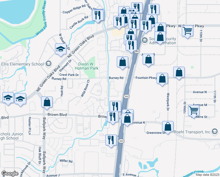 map of restaurants, bars, coffee shops, grocery stores, and more near 2511 Heather Brook Lane in Arlington