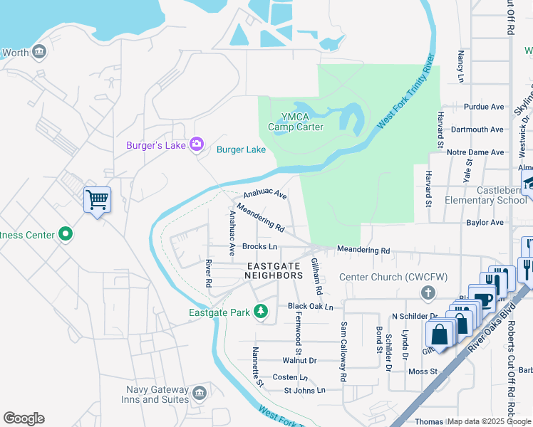 map of restaurants, bars, coffee shops, grocery stores, and more near 1010 Roky Court in Fort Worth