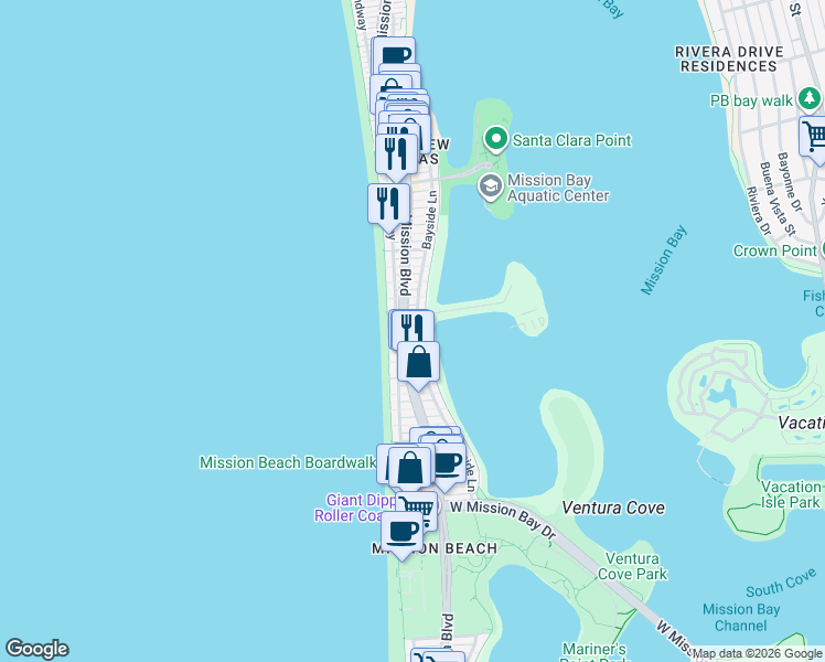 map of restaurants, bars, coffee shops, grocery stores, and more near 809 Manhattan Court in San Diego