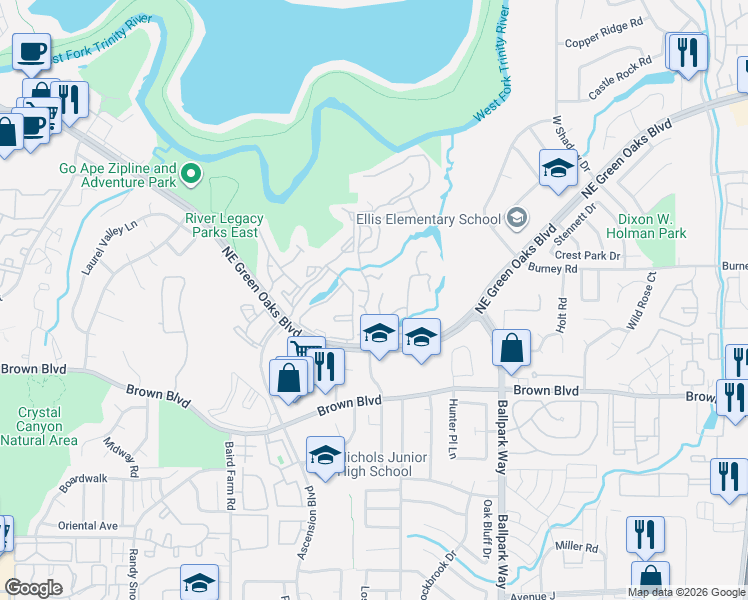 map of restaurants, bars, coffee shops, grocery stores, and more near 1808 O Henry Court in Arlington