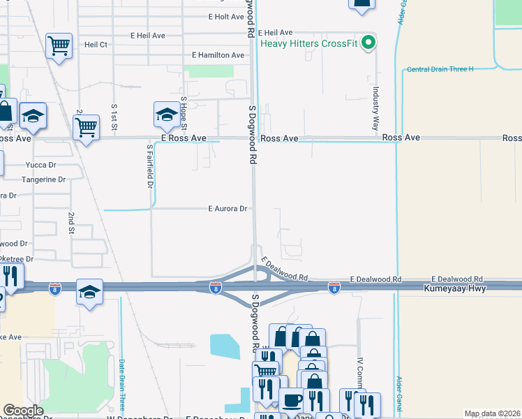 map of restaurants, bars, coffee shops, grocery stores, and more near 1803 South Dogwood Road in El Centro