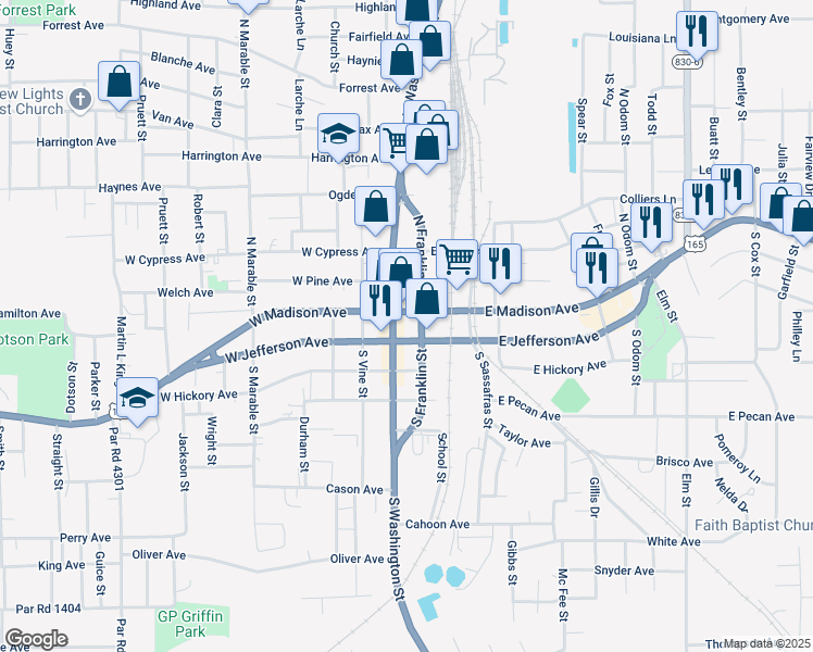 map of restaurants, bars, coffee shops, grocery stores, and more near in Bastrop