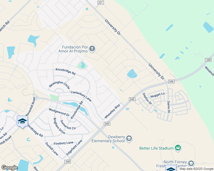 map of restaurants, bars, coffee shops, grocery stores, and more near 1105 Bantham Way in Forney
