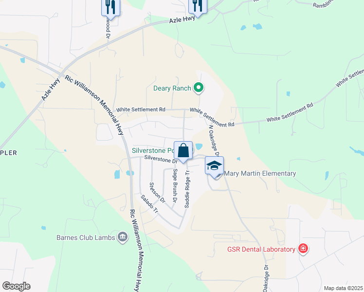 map of restaurants, bars, coffee shops, grocery stores, and more near 808 Saddle Ridge Tr in Weatherford