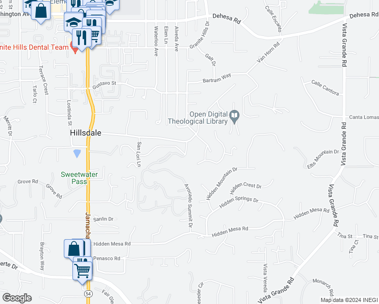 map of restaurants, bars, coffee shops, grocery stores, and more near 1687 Vista Del Valle Boulevard in El Cajon