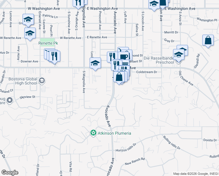 map of restaurants, bars, coffee shops, grocery stores, and more near 369 Dahlia Way in El Cajon