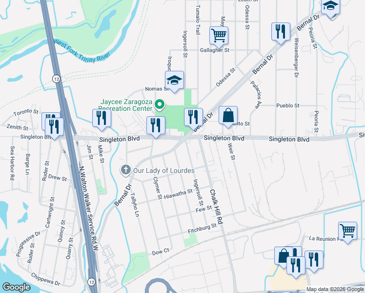 map of restaurants, bars, coffee shops, grocery stores, and more near in Dallas