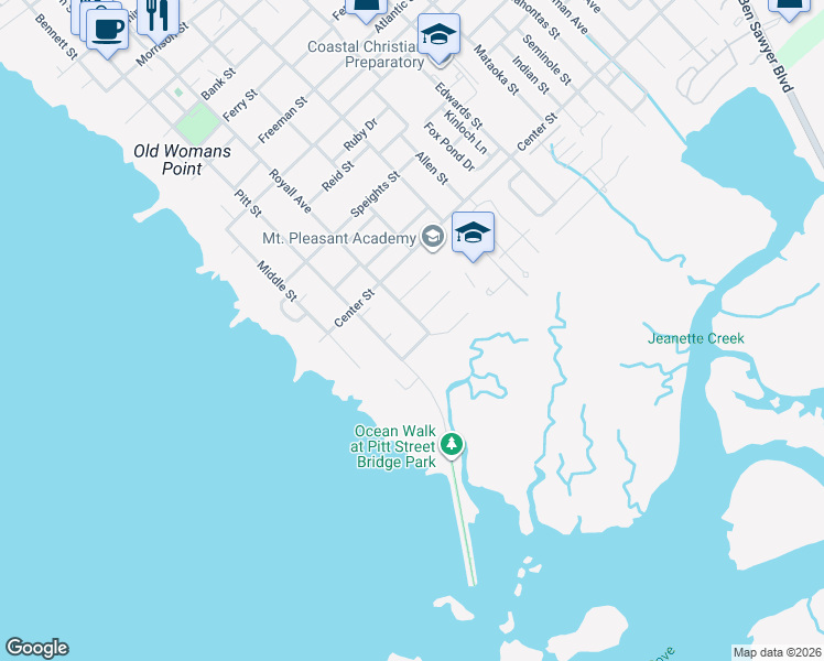 map of restaurants, bars, coffee shops, grocery stores, and more near 935 Royall Avenue in Mount Pleasant