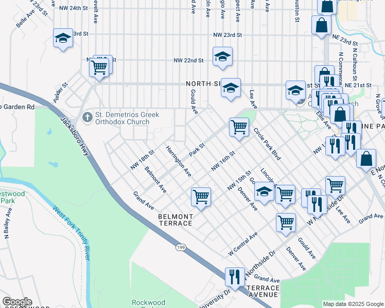 map of restaurants, bars, coffee shops, grocery stores, and more near 1800 Lagonda Avenue in Fort Worth