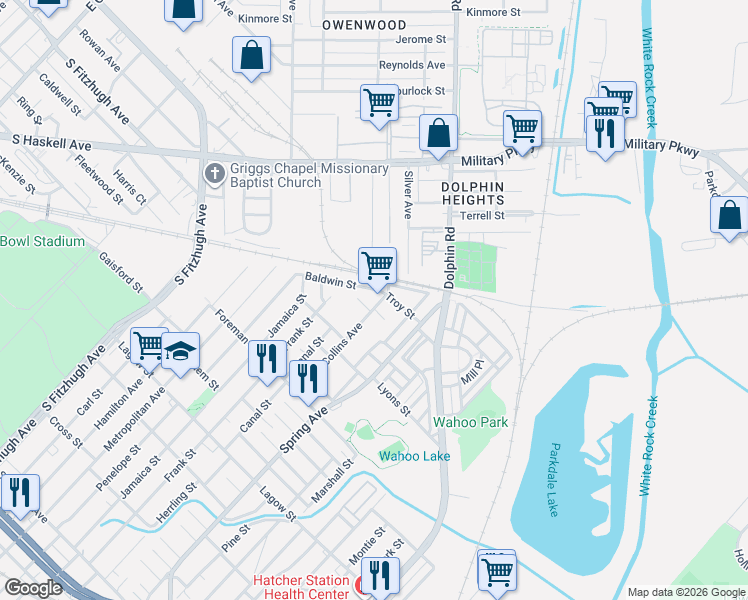 map of restaurants, bars, coffee shops, grocery stores, and more near 4811 Collins Avenue in Dallas