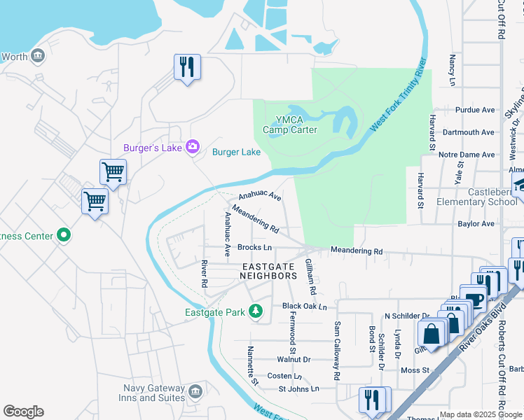 map of restaurants, bars, coffee shops, grocery stores, and more near 1010 Roky Court in Fort Worth