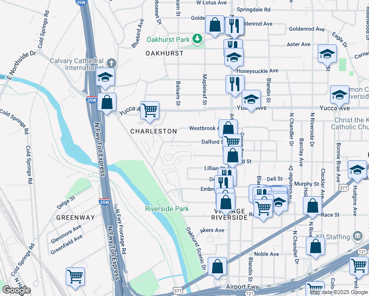 map of restaurants, bars, coffee shops, grocery stores, and more near 2264 Scenic Bluff Drive in Fort Worth