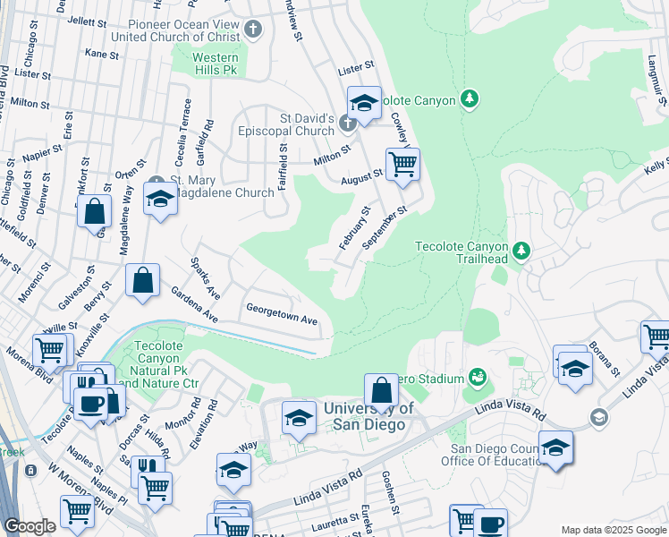 map of restaurants, bars, coffee shops, grocery stores, and more near 2132 March Place in San Diego