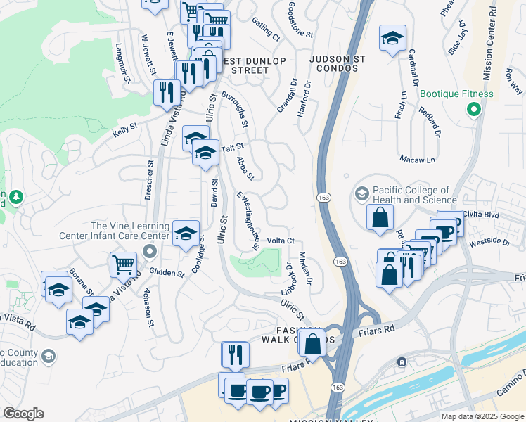 map of restaurants, bars, coffee shops, grocery stores, and more near 1852 Linbrook Drive in San Diego