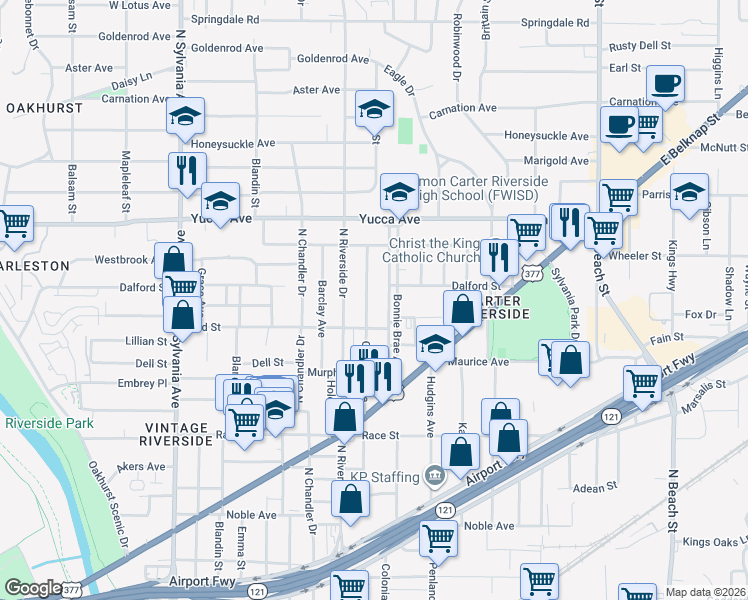 map of restaurants, bars, coffee shops, grocery stores, and more near 1020 Cleckler Avenue in Fort Worth